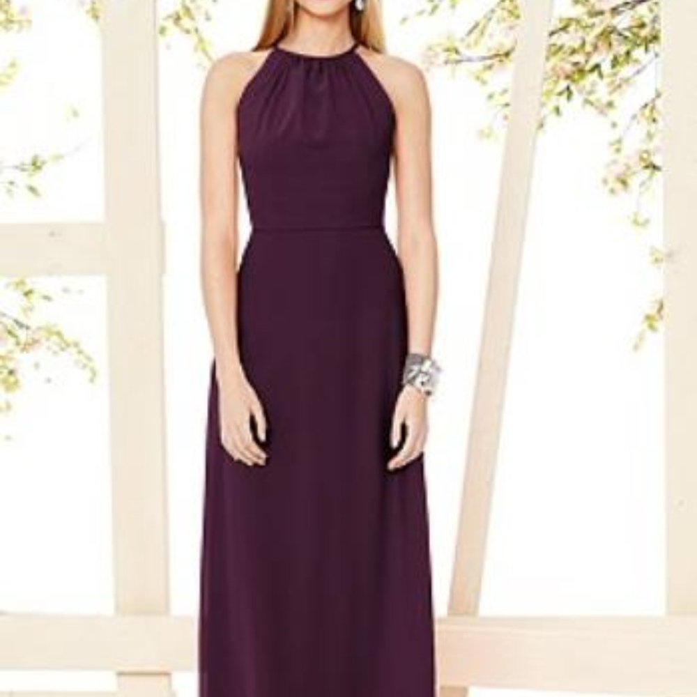 Dessy 8151....Open-Back Shirred Halter Dress.....Bordeaux....Size 0...NWT